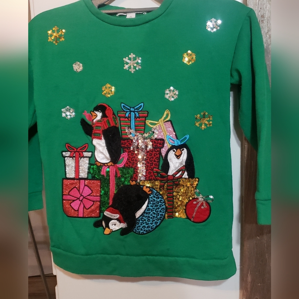 Christmas Sweatshirt Youth Kid 8-med Embroidery 3D Sequins Sparkle Holidays